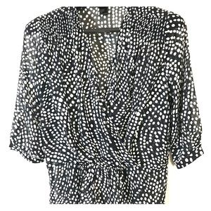 Ann Taylor Sheer Faux Wrap Navy Polka Dots PL